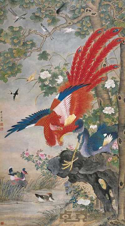 陈涛 百鸟朝凤 立轴 216×120cm